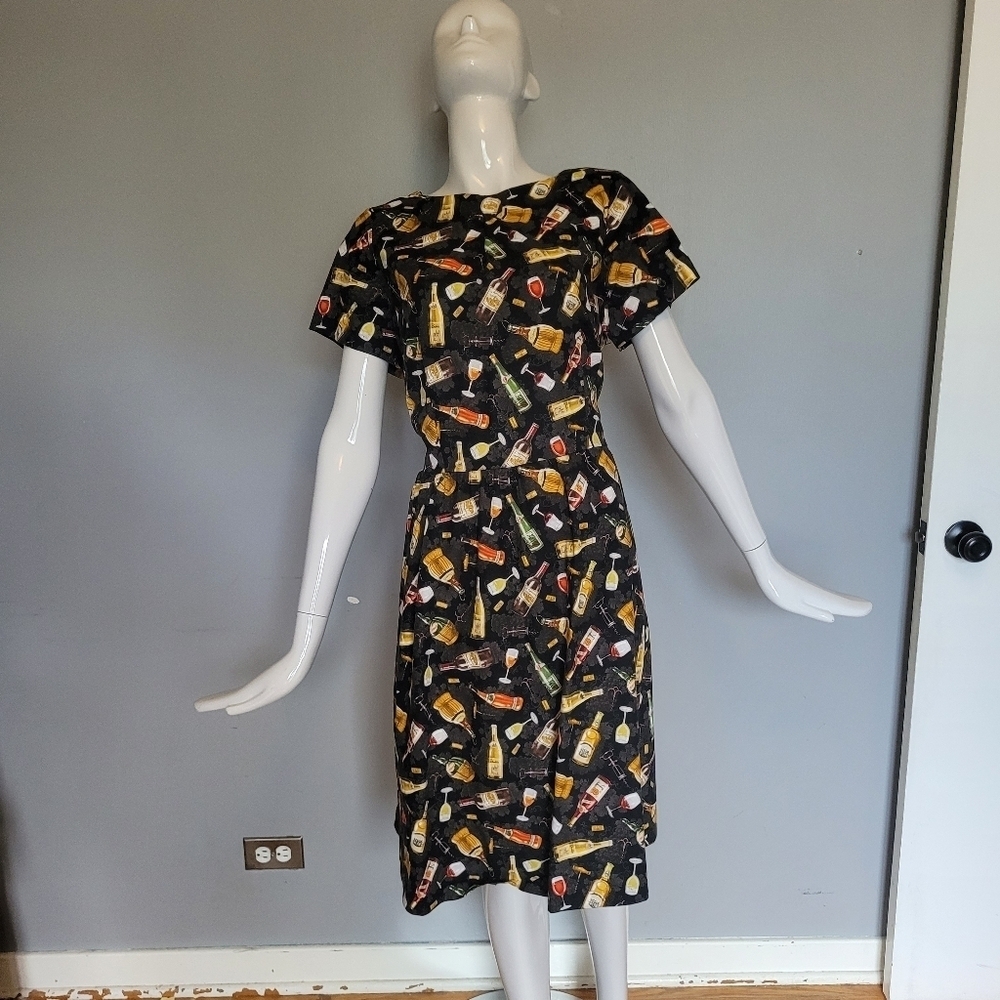 Handmade Wine Print Dress, VGUC, Size 14